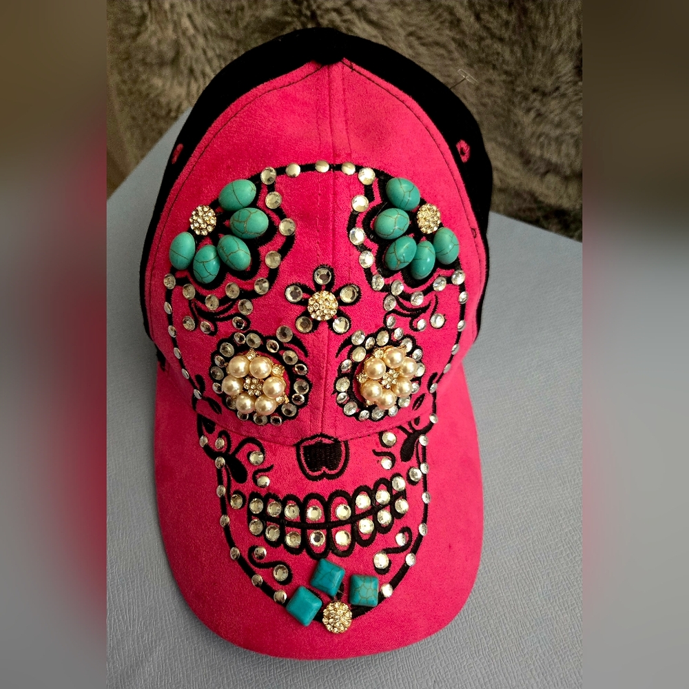 Embellished Pink Skull Cap